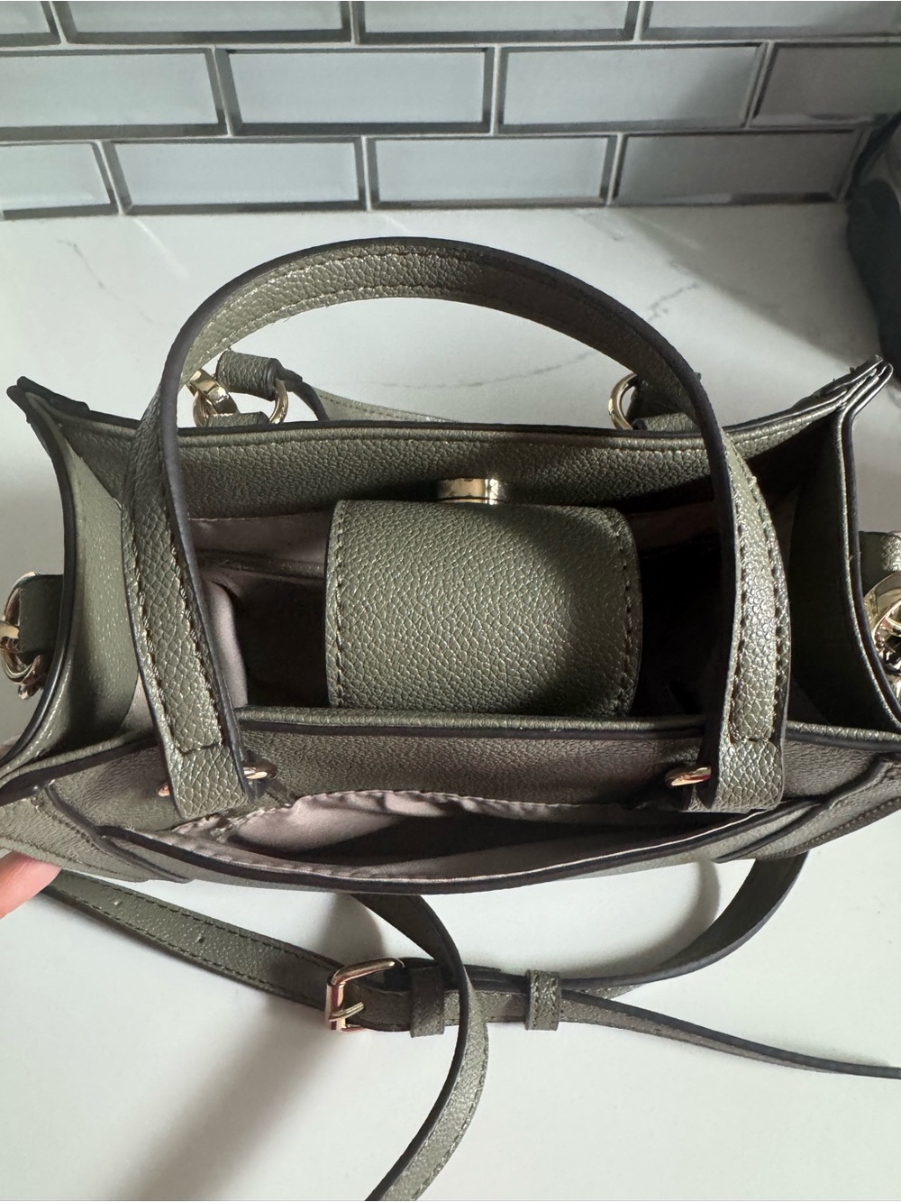 Nine West Olive Mini Tote with Attached Coin Pouch Bag Charm - Picture 4 of 8